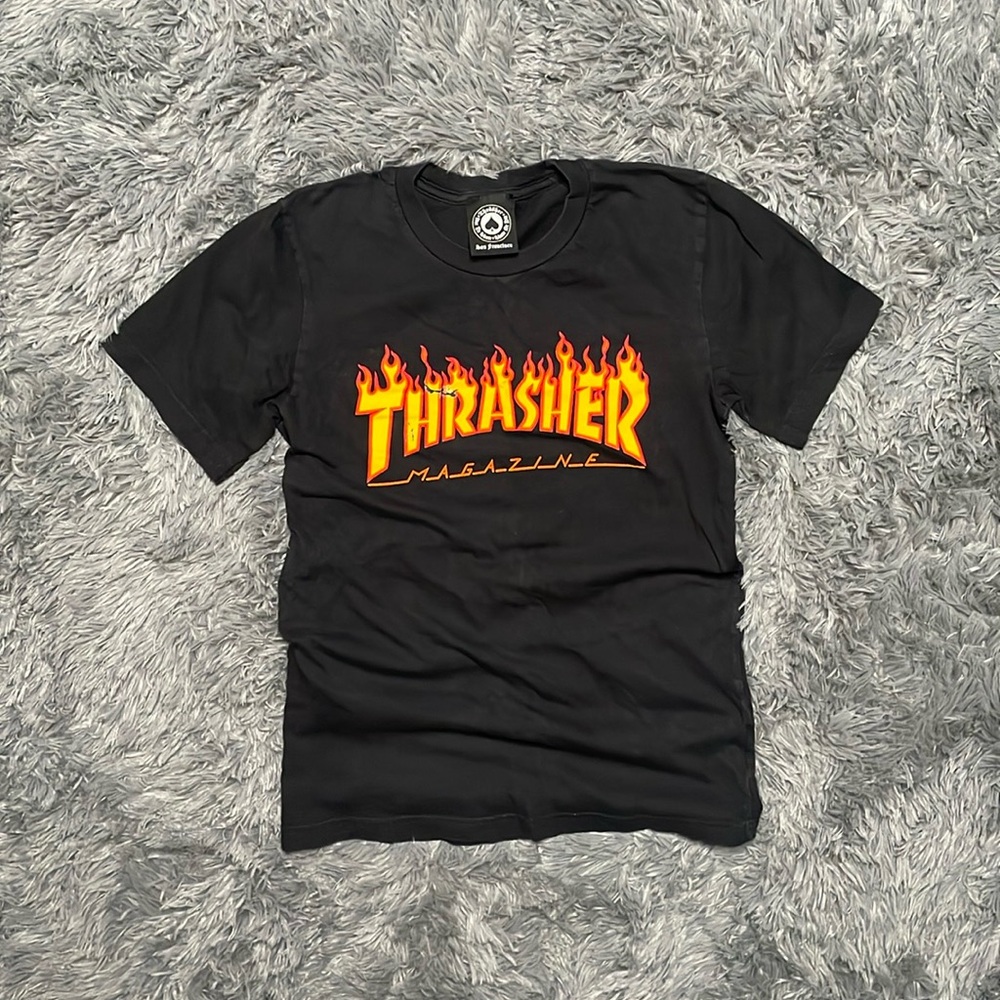 Thrasher Magazine Flames Black Short Sleeve Tee T Shirt Size XS